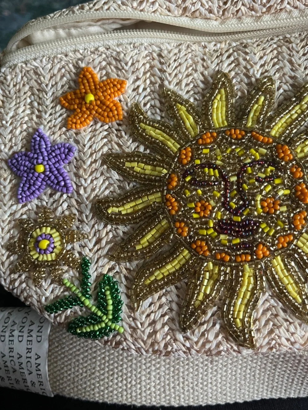 Beaded Sunflower Crossbody Bag in Cream - Picture 3 of 4